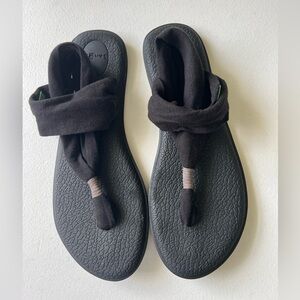 Sanuk Yoga Sling Flip Flops for Women Black Beach Pool Size 10